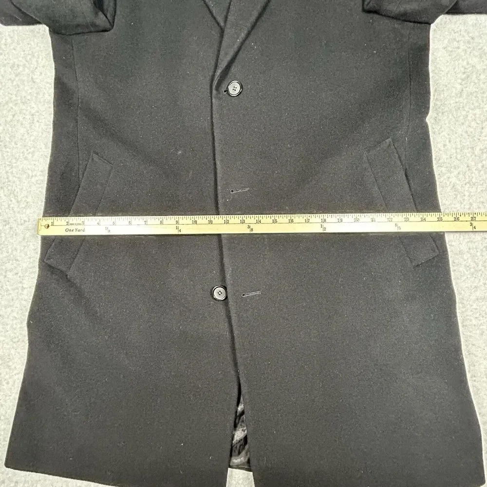 Mens Black Chaps Wool Blend Long Trench Pea Coat Sz 44L‎ Winter